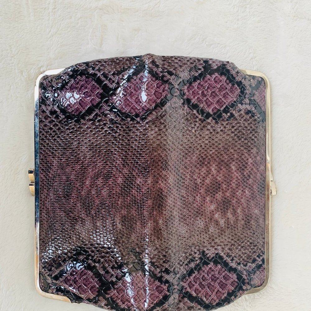 Purple Black Python Print Split Clutch Vegan Bag - image 4